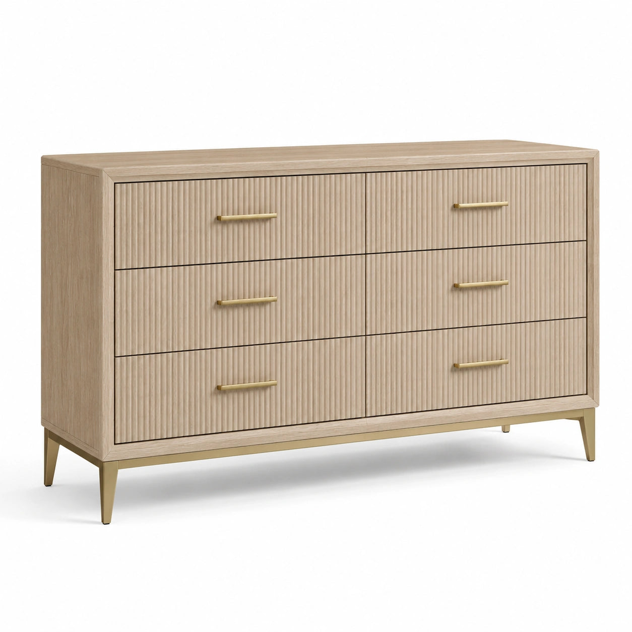 Kommode aus Eichenholz mit Metallgriffen Beige