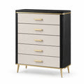 Holz Schubladenschrank mit 5 Schubladen Schwarz/Beige