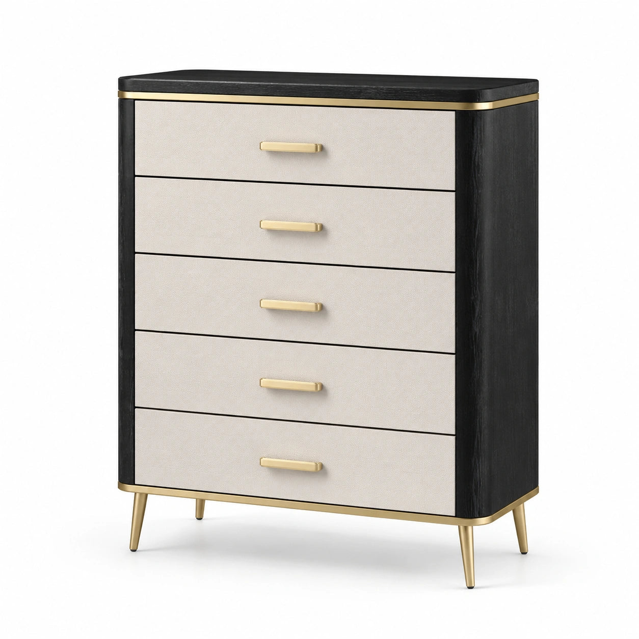 Holz Schubladenschrank mit 5 Schubladen Schwarz/Beige