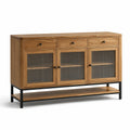 Sideboard aus Eichenholz mit geriffeltem Glas und Metallrahmen 140x45x90cm