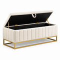 Aufbewahrungsbank Stoff Beige Stahlrahmen Gold 120cm