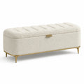 Aufbewahrungsbank Bouclé-Stoff Beige Metallfüße