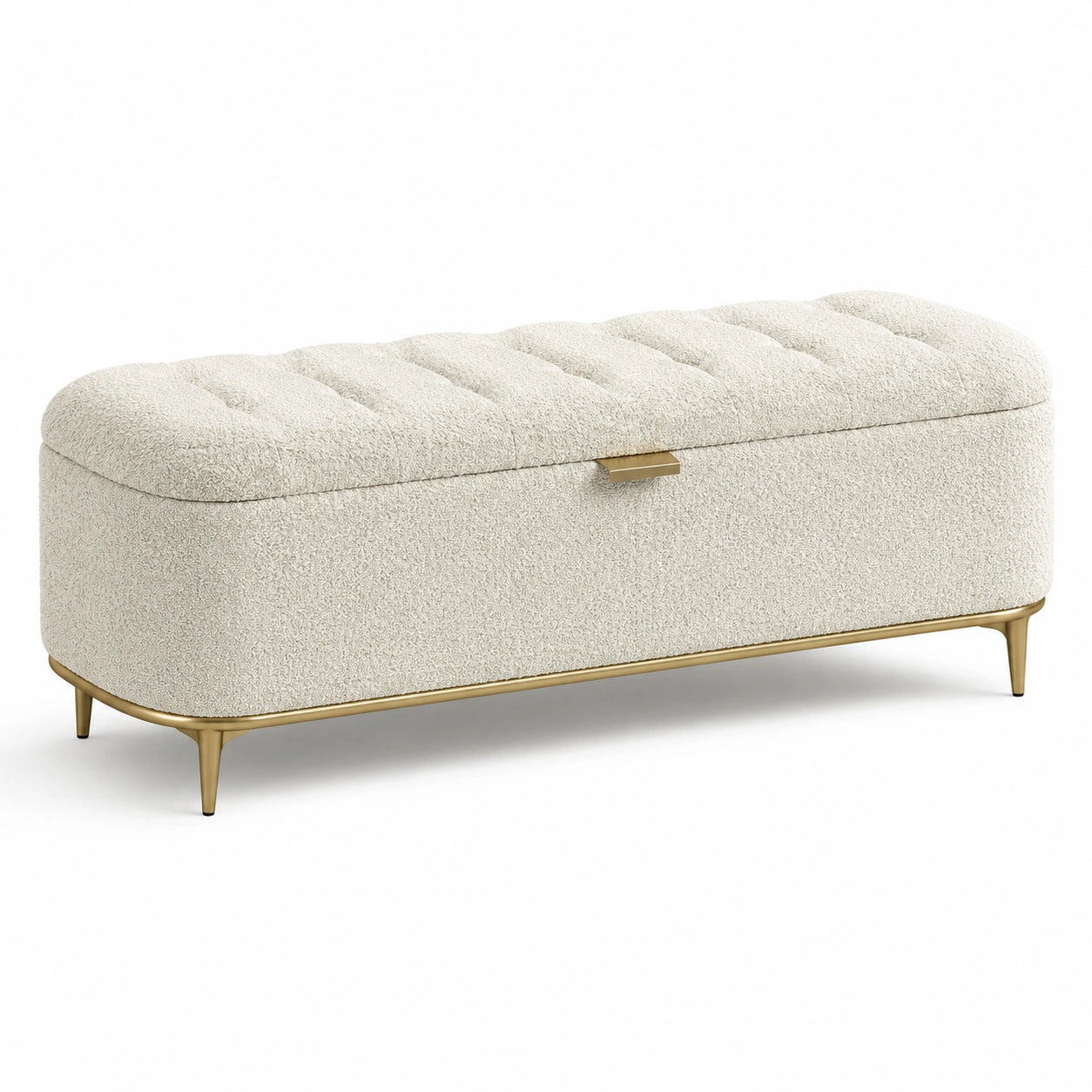 Aufbewahrungsbank Bouclé-Stoff Beige Metallfüße