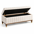 Stauraumbank aus Holz und Polyestergewebe, Beige, 120x45x50 cm