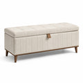 Polsterbank mit Stauraum Leinen Holz Beige