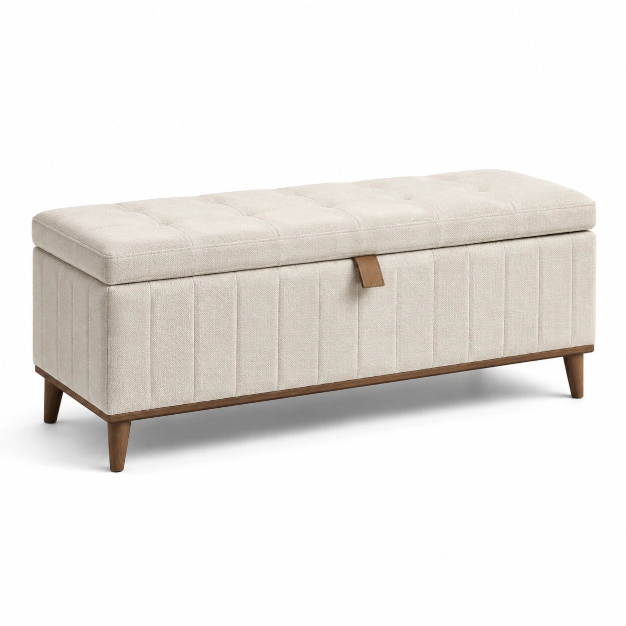 Polsterbank mit Stauraum Leinen Holz Beige