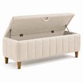 Polsterbank mit Stauraum aus Bouclé und Holzbeinen Beige 120x40x45 cm
