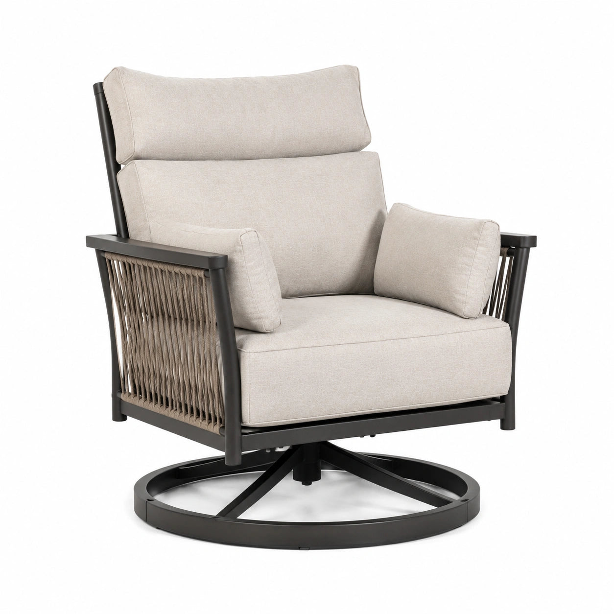 Outdoor-Drehsessel mit Aluminiumrahmen und Polyesterschaukel, Beige
