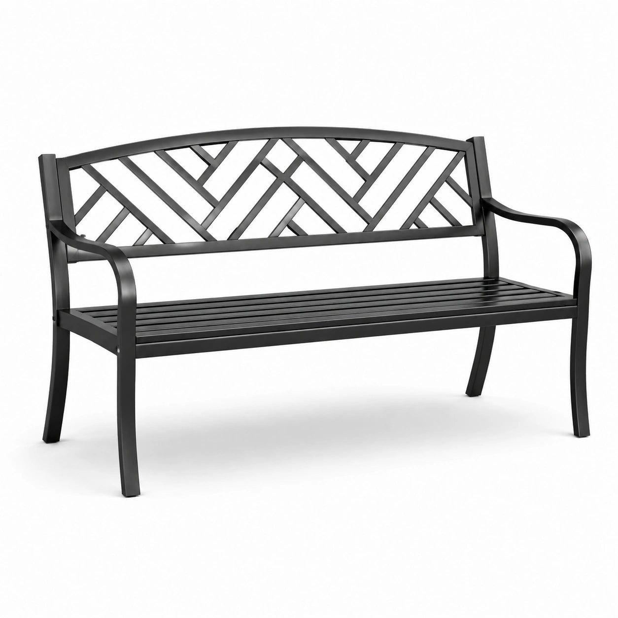 Metall Gartenbank mit Armlehnen Schwarz 125x54x82 cm