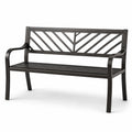 Schwarze Gartenbank aus Metall mit Rückenlehne