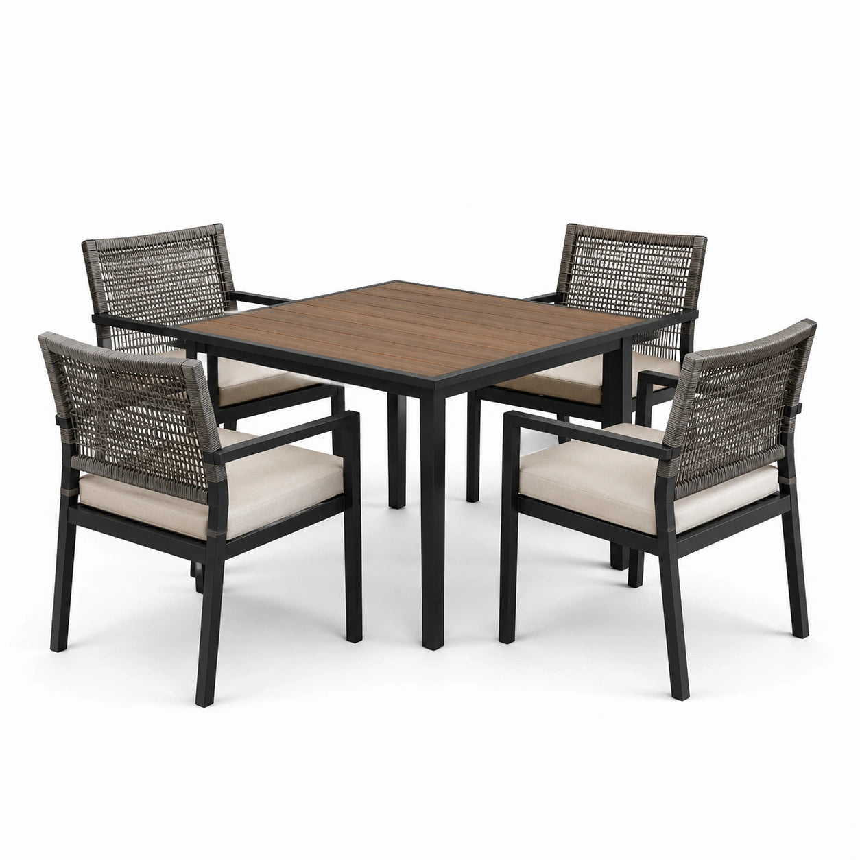 Garten-Essgruppe Aluminium Tisch 4 Stühle Synthetisches Rattan Beige