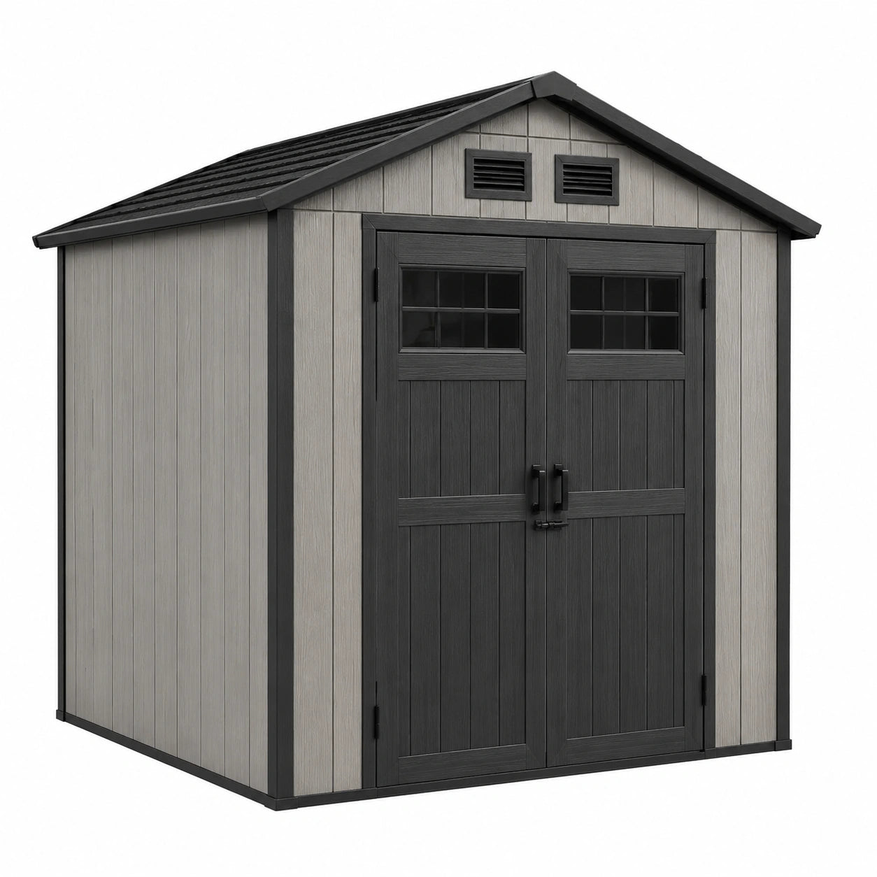 Gartenhaus aus UV-beständigem Polyethylen mit Doppeltür und Fenstern 213 x 130 x 198 cm Grau/Schwarz