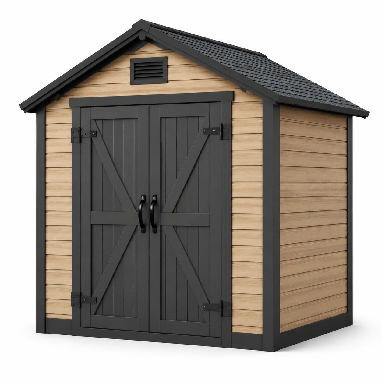 Gartenhaus aus Polypropylen mit Satteldach, 200x150x210 cm, Beige/Dunkelgrau
