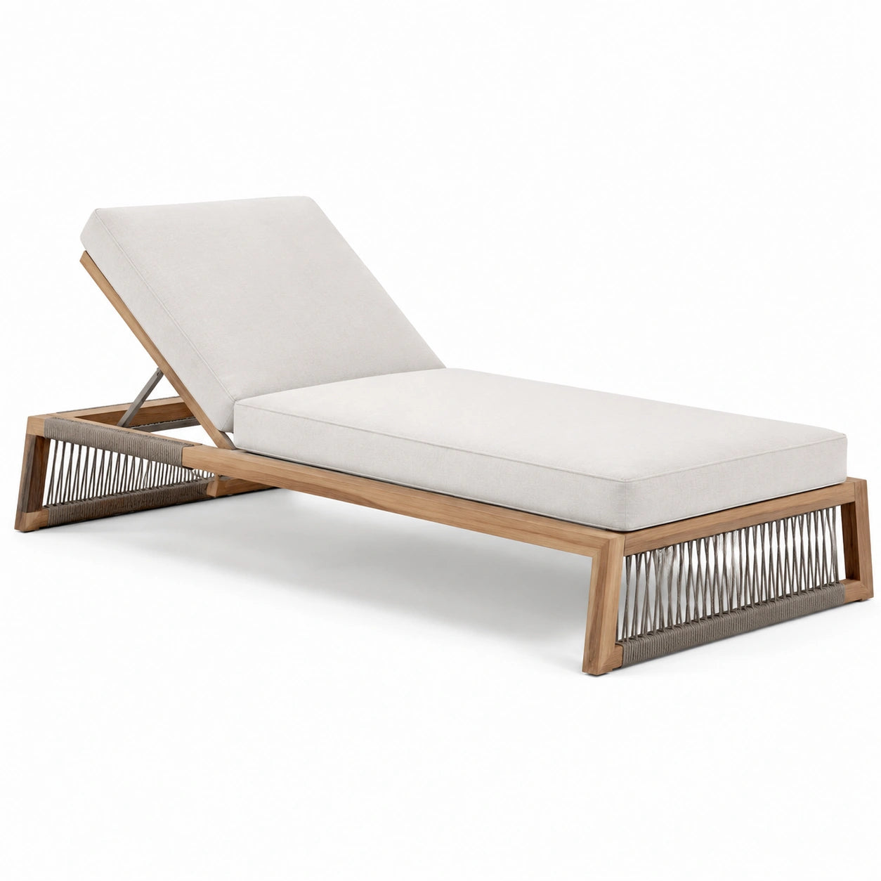Sonnenliege mit Teakholzrahmen und Polyestergewebe Beige 200x65x35 cm