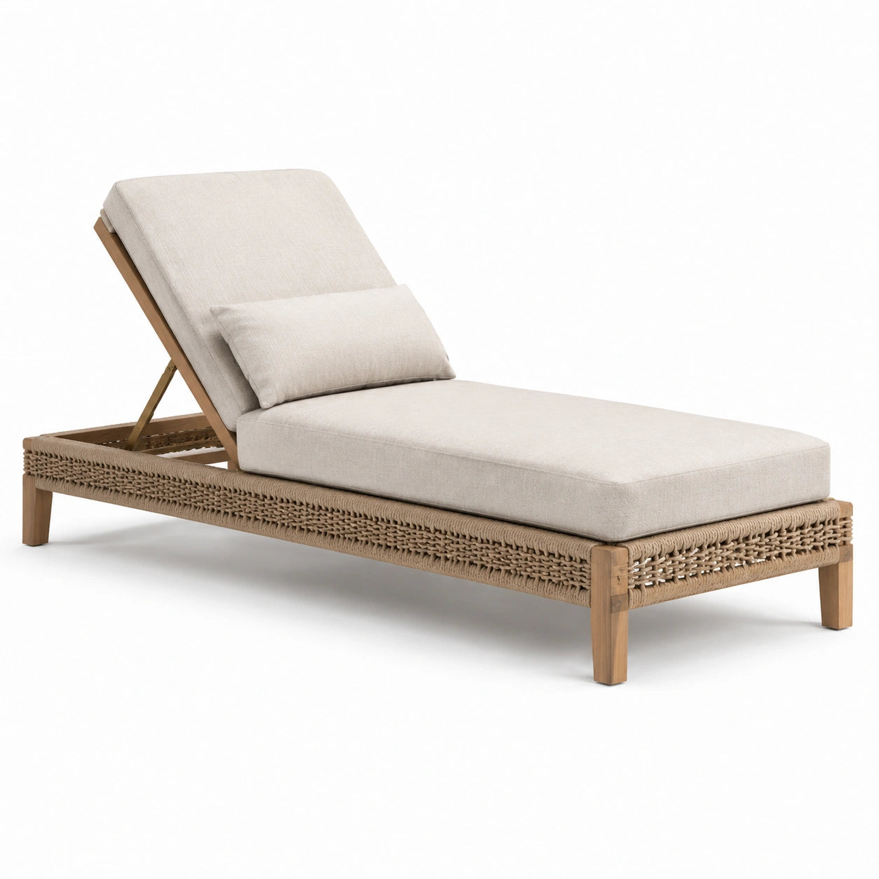 Gartenliege Teakholz mit Polyestergeflecht Beige 200 cm