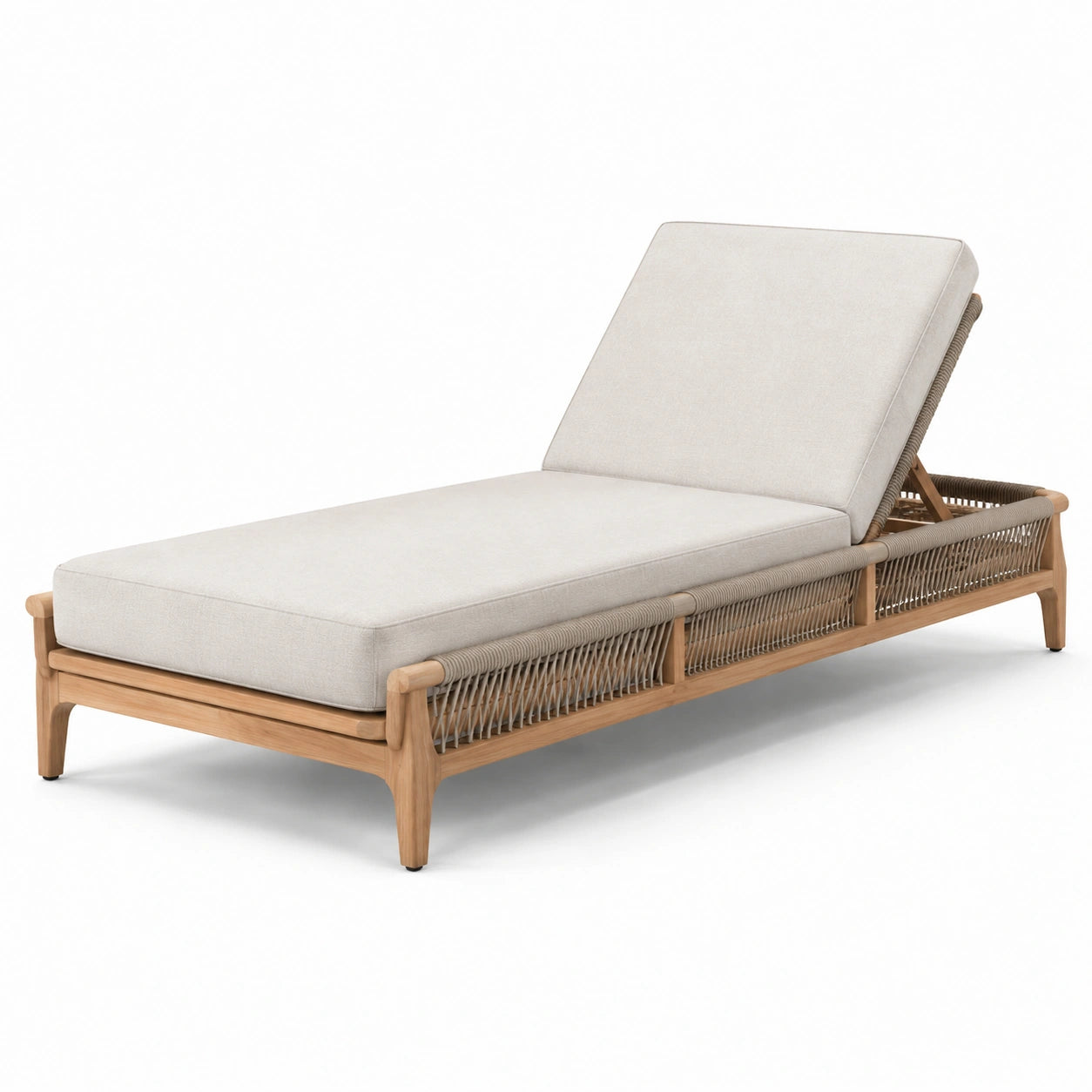 Sonnenliege aus Teakholz und Polyesterbezug Beige