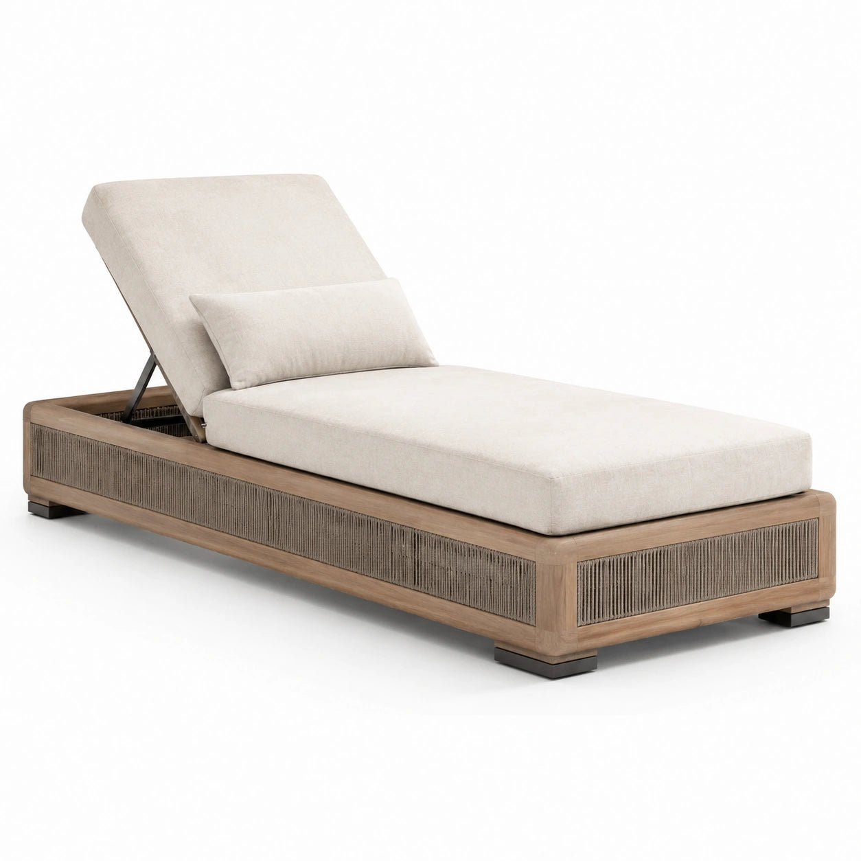 Verstellbare Gartenliege aus Teakholz mit Polyesterpolster, Beige